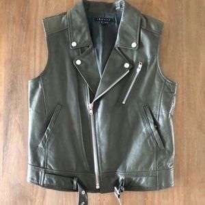 Theory Ladies Leather Vest - Olive Green